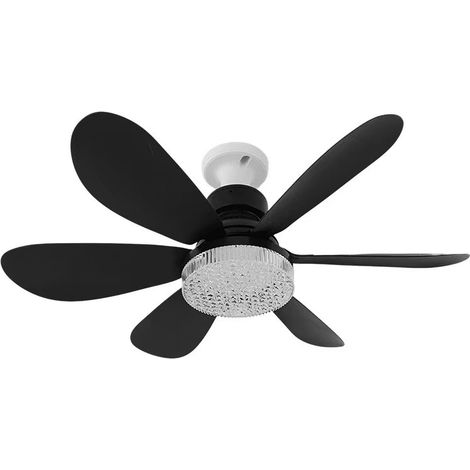 Plafonnier Ventilateur E27 42cm Noir Cristal Silencieux 6 Pales Luminaire LED Salon Chambre -Alovez-WCY (1/3)