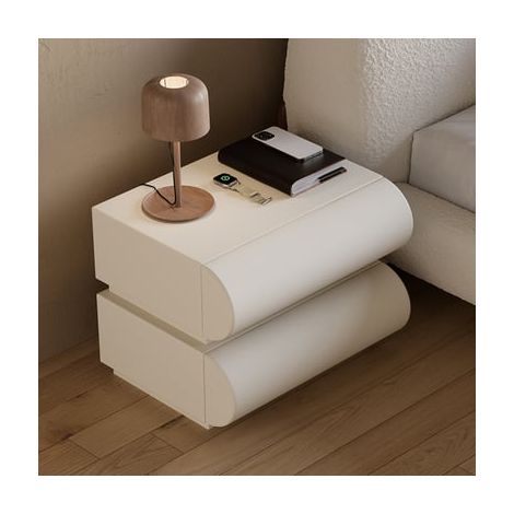 Table de chevet intelligente à 2 tiroirs en simili cuir, charge sans fil USB/Type-C, design moderne pour chambre