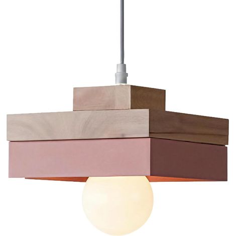 1 Suspension Luminaire Bois Métal E27 Design Carré Rond Intérieur Salon Chambre Cuisine (1/5)