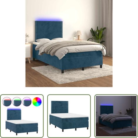 Matratze - Boxspringbett mit Matratze & LED Dunkelblau 120x200 cm Samt (1/5)