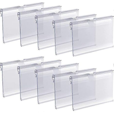 50 porte-étiquettes transparents en plastique pour étagères métalliques, étiquettes de prix de détail à clipser sur paniers et présentoirs de marchandises (1/4)