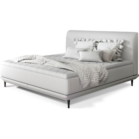 Lit boxspring 140x200 simili cuir blanc sommier et matelas inclus Mastera (1/5)