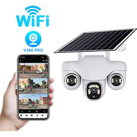 3-in-1 solarbetriebene WLAN-Überwachungskamera 3 Zoll, 2 Megapixel, geringer Stromverbrauch, mit Bewegungserkennung, Nachtsicht, Echtzeitbenachrichtigungen und Fernbedienung [Energieeffizienzklasse A+