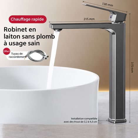 Mitigeur de lavabo haut gris canon de fusil salle de bain eau chaude froide monocommande cartouche céramique 35mm 1,17 kg – Livraison gratuite