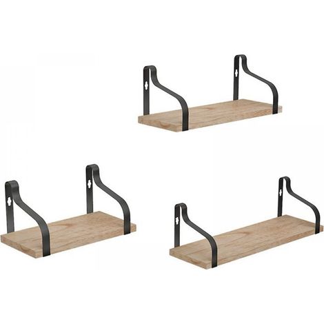 Etagere Murale Flottante - Bois de Paulownia Massif - Style Retro Industriel - Pour Chambre Salon Salle de Bain Bureau - Lot de 3