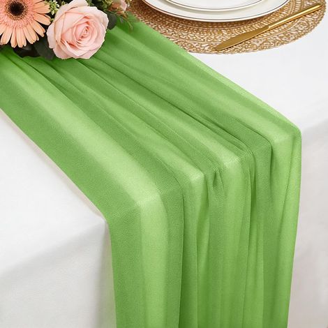 Chemin de table en mousseline vert olive clair, 77x300 cm, doux et confortable pour mariage bohème, fête, baptême, baby shower ou cu (1/5)