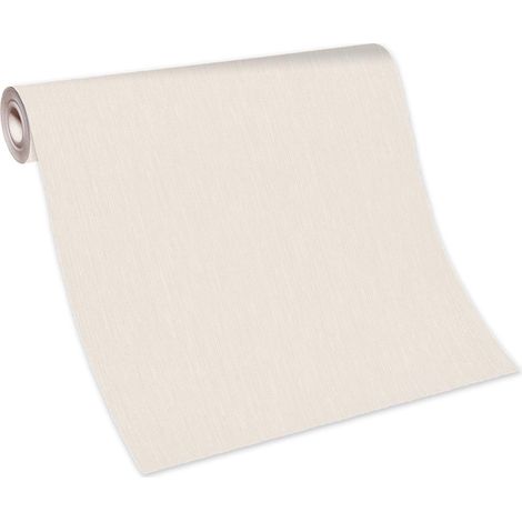 Papier peint uni beige crème strié salon & séjour | Tapisserie beige unie couloir | Papier peint unicolore intissé vinyle clair (1/3)