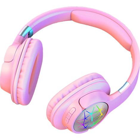 Casque audio sans fil à réduction de bruit, casque circum-auriculaire stéréo avec lumière LED, gaming rose (1/3)