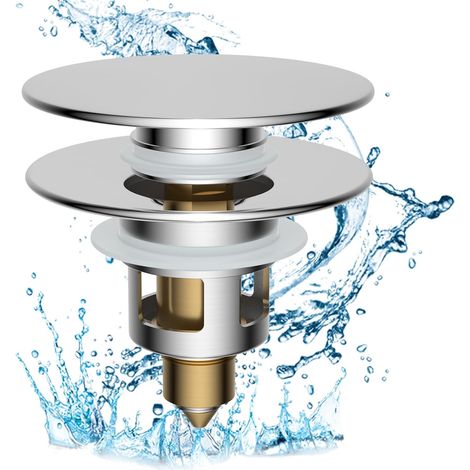 Tappo per lavello 2 in 1 interamente in metallo, filtro di scarico universale ad apertura automatica, tappo per lavello in ottone con pulsante per lavelli da 1 a 2 pollici, pulsante grande, filtro di (1/5)