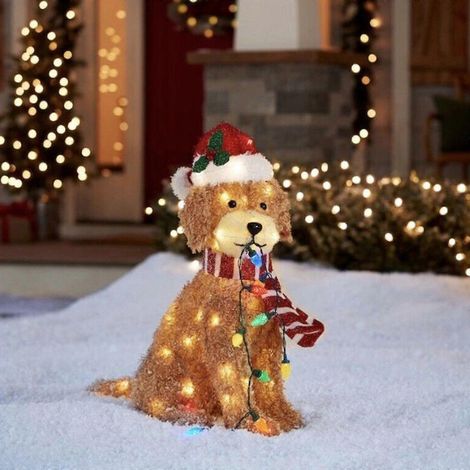 Decoración navideña con luces LED de perros Fluffy Doodle de Holiday Living, regalo perfecto. (1/5)