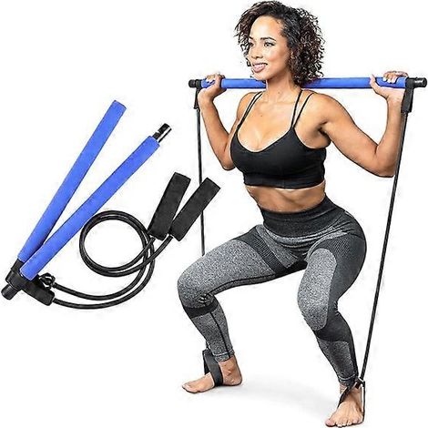 Barre de Pilates avec bandes de résistance ajustables, violet et bleu. (1/3)