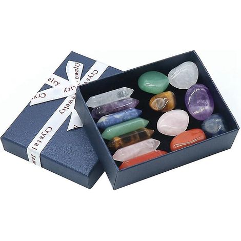 Ensemble de 14 pierres naturelles en cristal et gemmes, pierres de guérison pour les chakras, ornements en quartz et minéraux. (1/5)