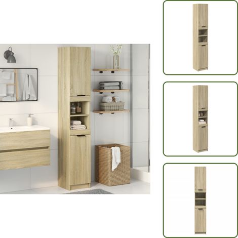 Armadio in legno multistrato - vidaXL Armadietto da Bagno Rovere Sonoma 32x34x188,5 cm in Truciolato - Armadio in rovere sonoma
