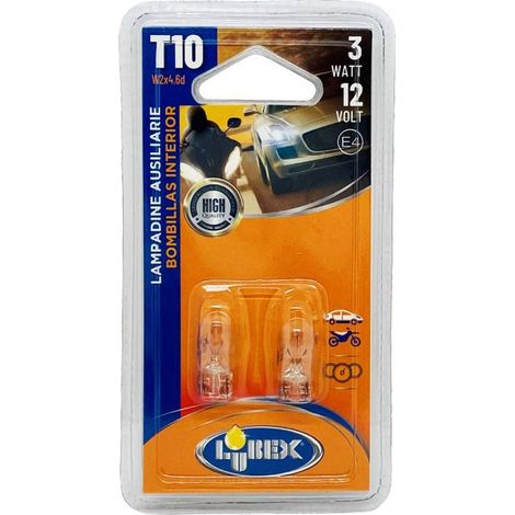 LAMPADINA TUTTO VETRO PER AUTO 3W - 12V - E4 - base T10 - pz.2
