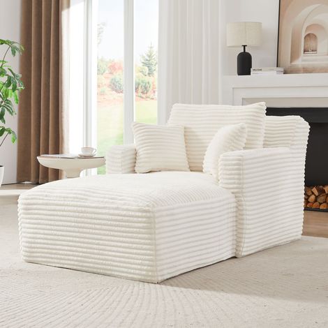 Canapé-méridienne élégant en velours côtelé – Convertible et inclinable confortable – Aucun assemblage requis – Pour salon, bureau et appartement – Beige (1/5)