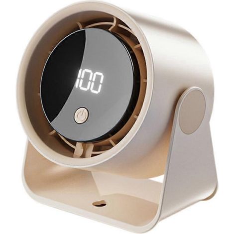 Kleiner, wiederaufladbarer und leiser Tischventilator mit digitaler Luftzirkulation, ideal für Studentenzimmer, Wohnheime und den Sommer (beige). (1/5)