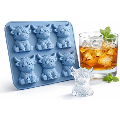 Mini Hochlandkuh Eiswürfelform Silikon 3D Kuh für Eis, Schokolade, Gelee