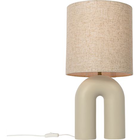 Skandinavische Tischleuchte Beige mit Leinen-Schirm Beige - Lotti