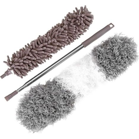 VURAHOME - Plumeau télescopique attrape-poussière essuie-poussière gris 2,5m extensible