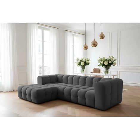 Ecksofa Designersofa SOLVIE in Stoff Moly Anthrazit Ottomane Links