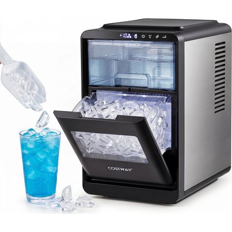 Machine à Glaçons de Comptoir, 12kg/24h, 16 Cubes Croissant en 15 Min, Appareil à Glaçons Portable avec 11 Épaisseurs Réglables, Auto-Nettoyage