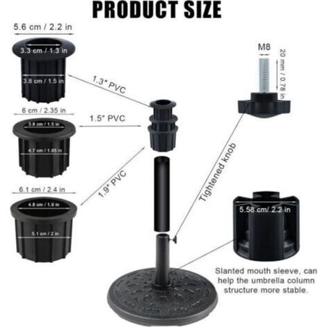6 pièces Umbrella Stand Parts, Accessoires Pied Parasol avec Fil de Serrage Bouton Noir Accessoires Parasol de Terrasse pour Table de Terrasse Balcon Arrière-Cour (Noir) (1/5)