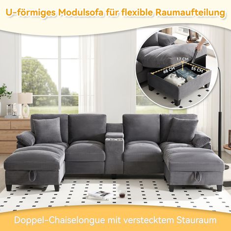 Modulares Sofa aus Samt in Grau 293 x 142 x 93 cm HOMAIRE (1/5)