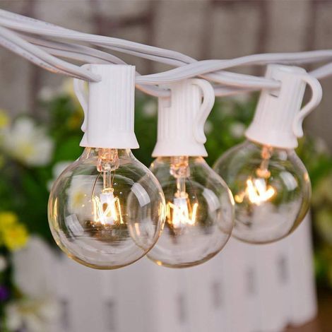 Guirlande lumineuse d'extérieur G40 de 30,5 m avec 105 ampoules Edison transparentes (5 de rechange), 5 W, guirlande lumineuse globe pour intérieur ou extérieur, fil blan (1/4)