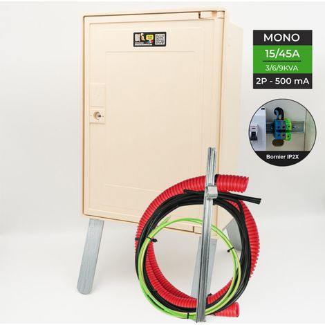 Coffret électrique nu 3 mètres 3/6/9 kW – Indice de protection IP43 – Pour souterrain – Disjoncteur différentiel AGCP 15/30/45 500mA