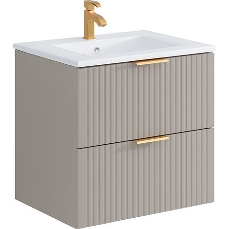 Mobile per bagno sospeso con scanalature e lavabo da incasso 60 cm Beige - ZEVARA