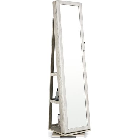 Armadio portagioielli girevole a 360° con specchio, Organizer gioielli 2 in 1 a figura intera, Bianco (1/4)