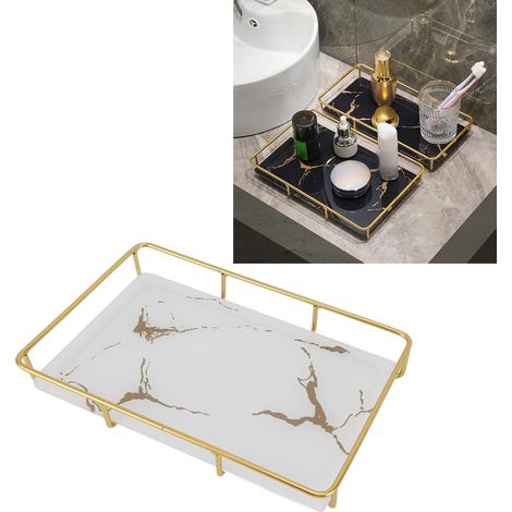 Aufbewahrungsregal für Badezimmerkosmetik, quadratische Ablage, weiß mit Goldmuster, große Größe (1/5)