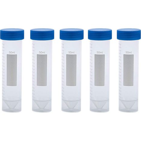 Set of 5 clear plastic centrifuge tubes, 50 ml each, with graduations and screw caps (1/5)