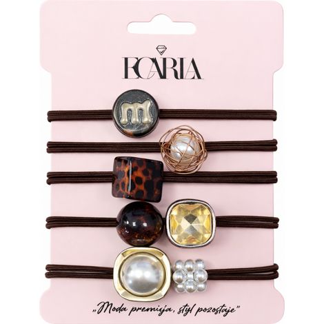 Set di 5 elastici per capelli marroni con pietre dorate. Accessori per capelli.
