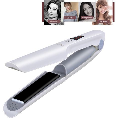 (Blanc) Mini lisseur et fer à friser sans fil rechargeable par USB (double usage) (1/5)