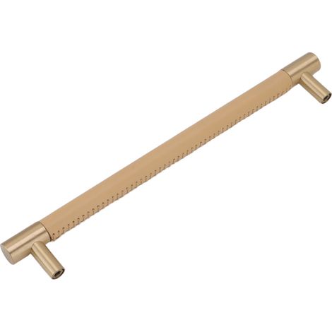 Poignée de porte de meuble, entraxe de 224 mm, cuir et laiton, style luxueux, beige, pour placard ou tiroir. (1/5)