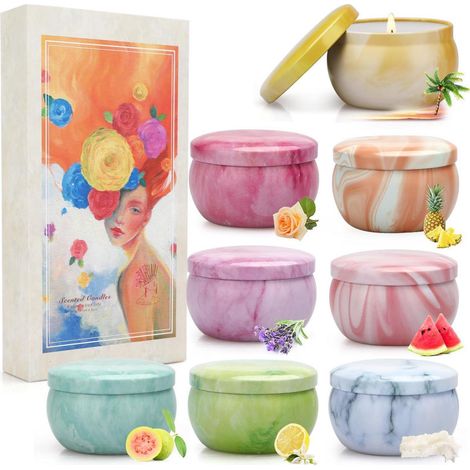 Coffret cadeau bougies parfumées 8 pièces cire de soja aromathérapie pour femmes, 65g par pièce
