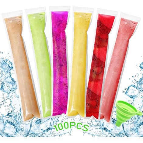 100 Pièces Sacs Popsicle, Moule à Glace, Sacs de Sucettes Glacées, Popsicle Pochettes, Moule Glace à l'eau, DIY Popsicle Pochettes avec Entonnoir, Le Yaourt Glacé, Smoothies(100PCS)