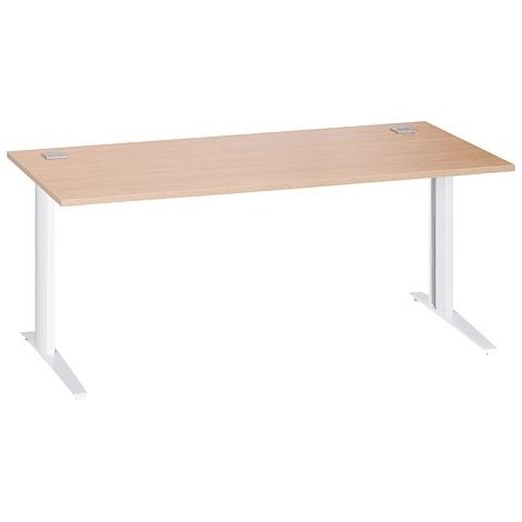 Bureau droit chêne clair L 180 cm piètement métal plus blanc Essens - Maxiburo