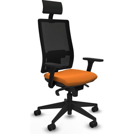 Horna sincro malla negra similpiel naranja brazos 3D base piramidal cabecero fijo ruedas 65mm nailon (1/5)
