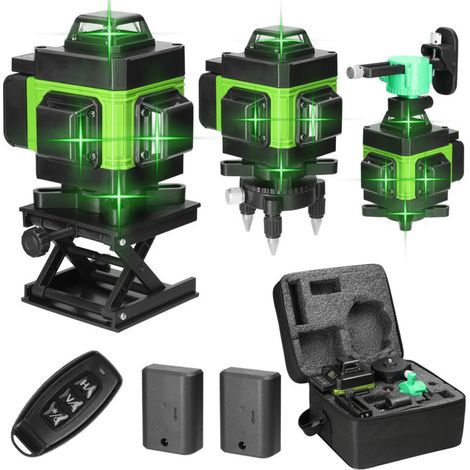 Niveau laser vert 4D 16 lignes – Auto-nivelant jusqu'à 3° – Portée 200 pieds – Batterie lithium-ion 7,4V – IP54 étanche - 3-Hauteurs