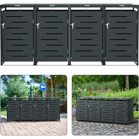 Wolketon Juego de 4 cubiertas para contenedores de basura acero inoxidable para cubos 120L y 240L, armario exterior resistente