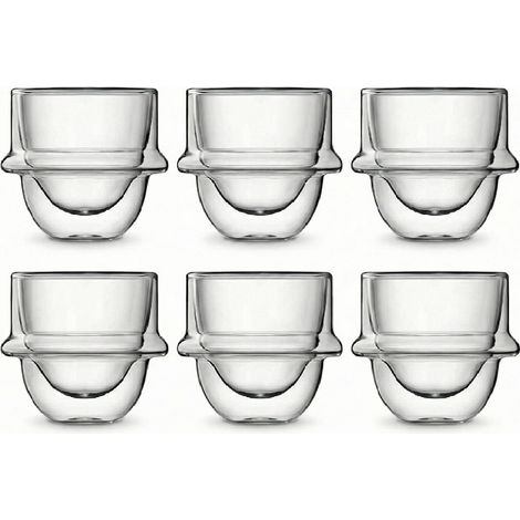 Set 6 Tazzine Caffè Espresso Doppio Vetro Borosilicato 90ml Termiche Trasparenti Bicchierini per Macchiato e Caffè Stratificato Design Moderno Impilabili Lavabili in Lavastoviglie