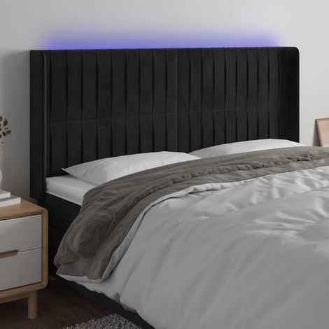 Tête de lit à LED Panneau de lit pour Lit adult Décoration murale Noir 203x16x118/128 cm Velours RJYKXR487922 (1/5)