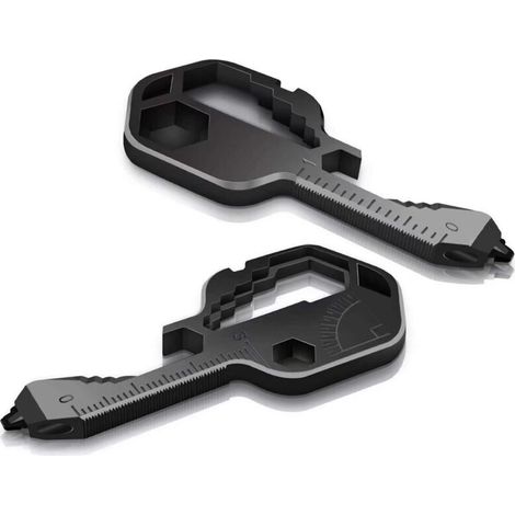 SABIR Outil de poche multifonction 24 en 1 en acier inoxydable en forme de clé, outil multifonction d'extérieur pour décapsuleur, tournevis, règle, clé, décapage, tournevis d'embout ( 2 Pcs noir) (1/5)