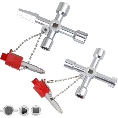 chiavi universali a 4 vie, chiavi multiuso multifunzione, chiavi triangolari, chiavi quadrate, chiavi a croce universali per armadi elettrici, contatori elettrici, radiatori, ascensori