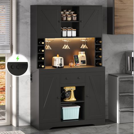 Buffet de cuisine 105x40x180 avec LED et prises noir OKMYHOME (1/5)