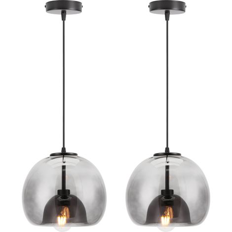 2PCS Lámpara Colgante De Vidrio Lámpara De Techo Interior Vintage Plafones Retro Lámpara Colgante Moderna Lámpara Colgante Redonda Negro