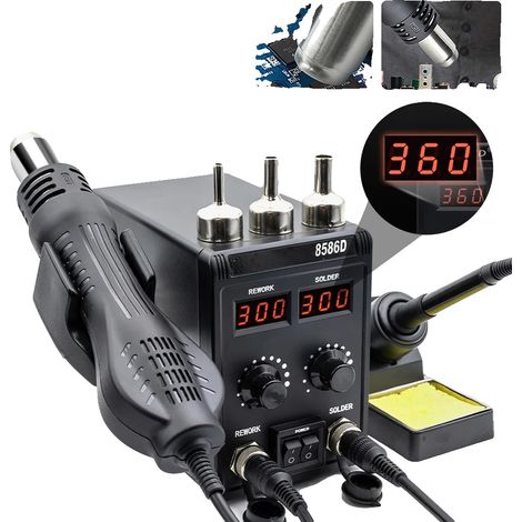 Estación de soldadura 2 en 1, rango de temperatura del aire caliente de 100 a 480 °C, rango de temperatura del soldador de 200 a 480 °C, flujo de aire de 120 l/min, longitud del cable del mango de 1 m (1/5)