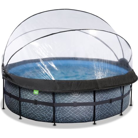 EXIT Stone pool 14ft x 48in with sand filter pump and dome - grey